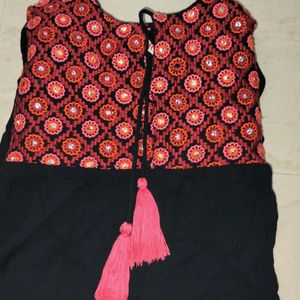 Black and Red Embroidered Women A line Kurta