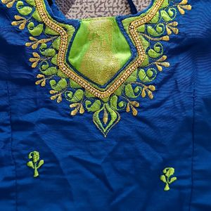 Chanderi Silk ,Green-Blue Pattu Pavadai For Girls