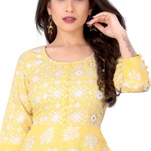 meesorra Women Printed Gown Kurta7XL, Yellow