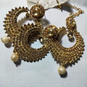 Golden Earrings With Mangteeka