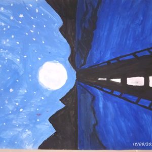 blue night landscape ||oil Pastel Drawing ||