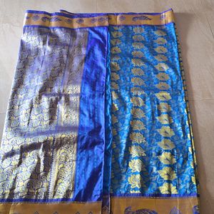 Banarasi Silk Blend Saree(Blue And Gold)