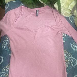 pink sweetheart neckline top