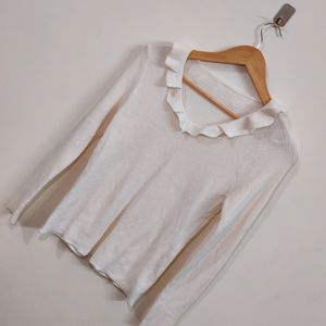 Ruffled Off White Sweater.