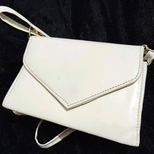 White Slingbag With Golden Chain And Superb Look