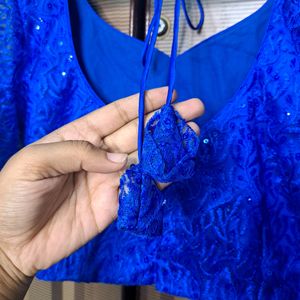 Electric Blue Blouse With Flutter Sleeves