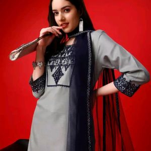 XXL Size Indo Era Grey Green Kurta Set