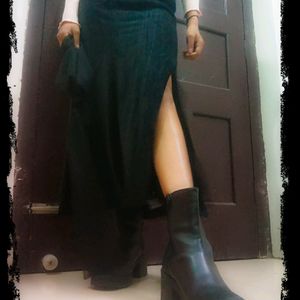 Black Slit Maxi Velvet Skirt