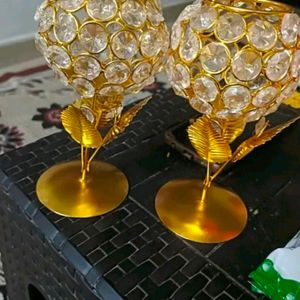 Combo Of 2 Crystal Diya Holder Stand +4 Monk Set