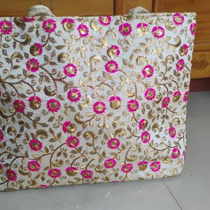 Golden And Pink Embroidery Tote Bag