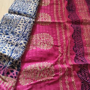 Saree Magenta With Blue Print