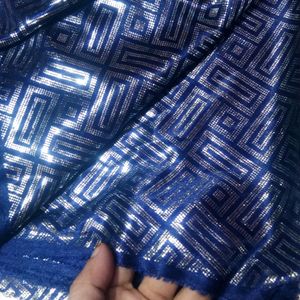 Navy Blue Silver Print Hosiery Fabric