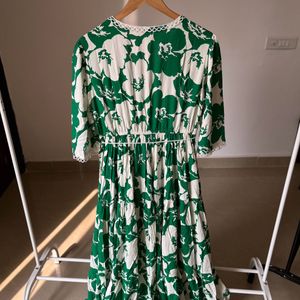 Floral Print A-line Maxi Dress (Green)