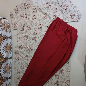 Cream Colour Kurti And Maroon Pant Set