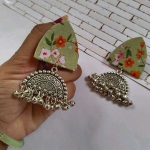 Rainvas Green floral printed oxidized earrings