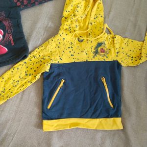 Blue Yellow Hooded Sweatshirt For Boys