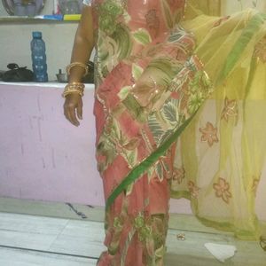 Half Net Saree With Blouse