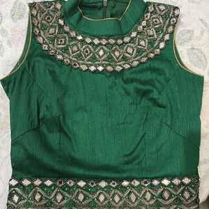 Bottle Green Mirror Work Blouse