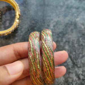 Gold Bangles Pair, And Plastic Bangle