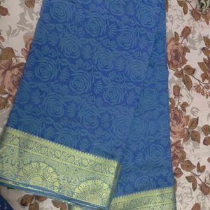 Blue Colour With Gold Border Georgette Saree