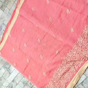 Beautiful Embroidery Saree With Stiched Blouse