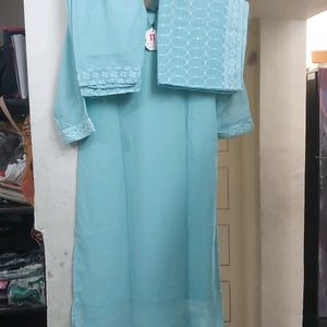 Blue Chiffon Lukhnavi Ready-made Full Set