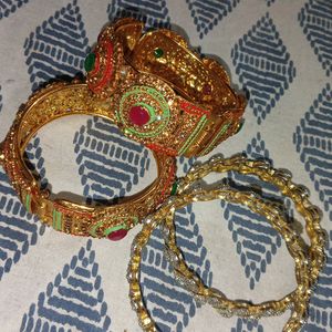 Diamond Cut Kada+ Gold Kundan Kada Bracelet