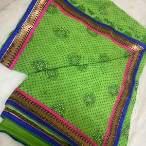 PARROT GREEN WORK SAREE