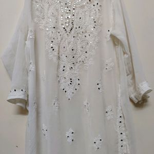 Women Georgette White Long Kurti