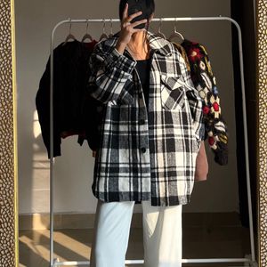 MANGO Women Black White Checked Tailored Jacket