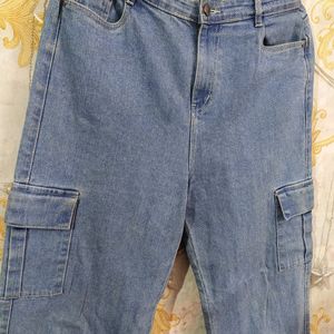 Wide Leg Cargo Denim Jeans For Women