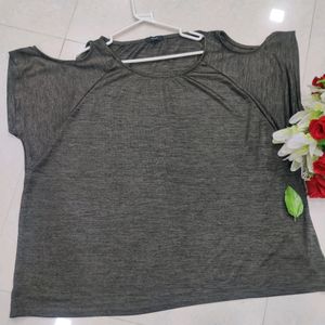 Girls Grey Cut Shoulder Top