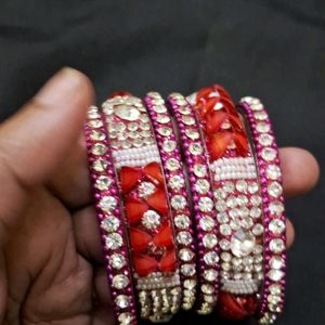 Pink Stone Bangles Set