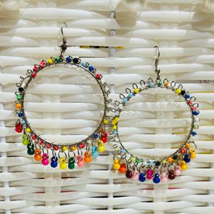 Indian Traditional Silver Multicoloured Earrings