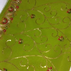 GREEN SEQUIN WORK EMBROIDED SAREE