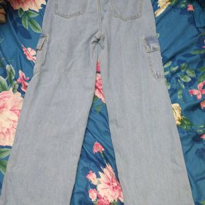 Washed Blue Cargo Jeans