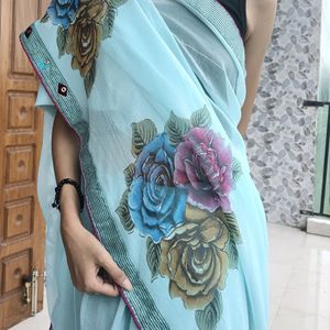 Blue Saree With Blouse Piece