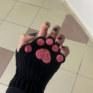 Crochet Black Cat Paw Gloves