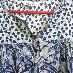 Blue Printed Cotton Top