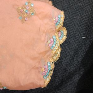 Beautiful Peach Duptta With Multicolour Embroidery