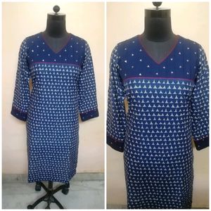 Blue Pintex Hand Embroidery Kurti