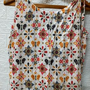 Printed White A Line Kurta For Small Size Women