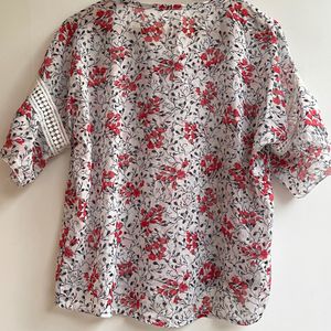 White And Red Floral Top