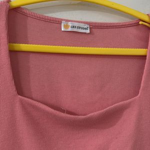 Peachy Pink Square Neck Crop Top