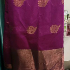 Stunning Beauty! Purple, Green & Gold Kora Saree