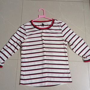 Off White Tshirt With red Strip