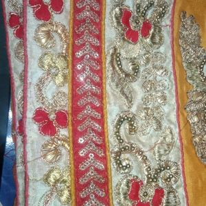 Good Looking Saree With Red And Golen Lace