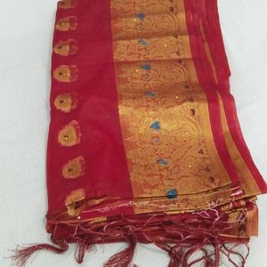 Organza Red Saree