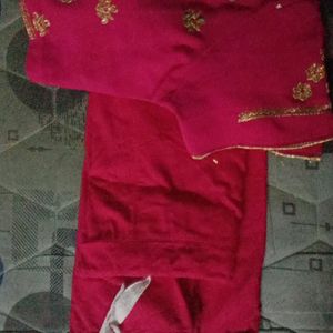 Rani Pink Saree Stitched Blouse With Petticoat