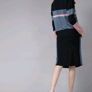 Navy Blue & Black Sweater With Skirt